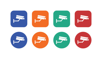 CCTV Surveillance Icon Set, Flat Rounded Security Camera Vectors for Web, App and Print