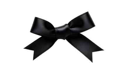 Black satin ribbon bow tie for luxury gifts and holiday decoration isolated PNG with Transparent Background