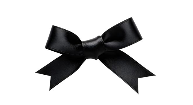 Black satin ribbon bow tie for luxury gifts and holiday decoration isolated PNG with Transparent Background