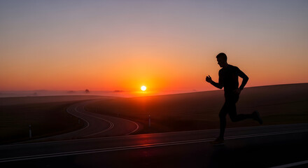 Silhouette of a runner on a road at sunrise symbolizing perseverance and goal pursuit 31667819 1