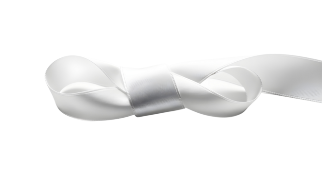 Elegant flow of smooth white satin ribbon isolated for graphic design element isolated PNG with Transparent Background
