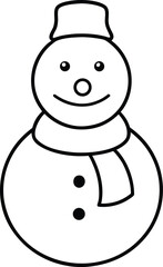 Simple snowman line art with hat scarf winter character