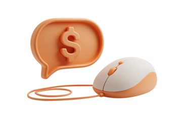 Online earnings with computer mouse on transparent background