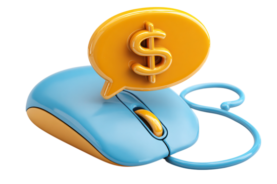 Online money concept with computer mouse on transparent background