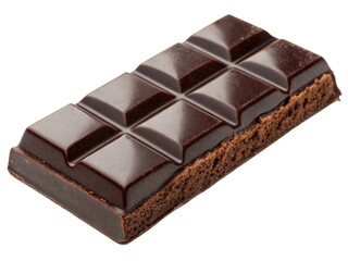 Fototapeta premium Delicious dark chocolate bar dessert, an indulgent sweet candy snack treat with rich brownie cake base, isolated for easy design use