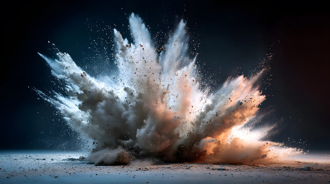 Explosive cloud of dust and debris bursting into the air with dynamic energy and motion