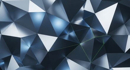 Obraz premium Dynamic geometric abstract background with sharp facets and subtle neon green lines creating a modern, futuristic, and sophisticated visual for technology and design projects.