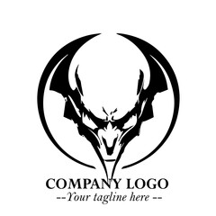 Head of Vampire Logo Symbol in Black on the White Background with Gothic Horror Vector Design
