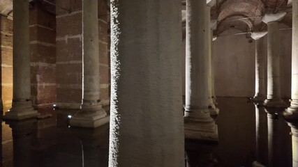 calm subterranean water supply of the Basilica Cistern, Istanbul, Turkey ancient Byzantine water storage structure Istanbul, Turkey