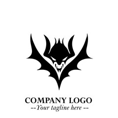 Head of Vampire Logo Symbol in Black on the White Background with Gothic Horror Vector Design