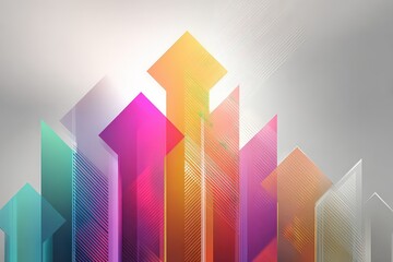 Abstract Composition Of Colorful Upward Arrows On Gray Backdrop With Graphic Elements Highlighting Progress
