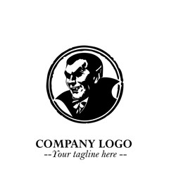 Head of Vampire Logo Symbol in Black on the White Background with Gothic Horror Vector Design