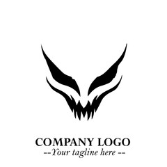 Head of Vampire Logo Symbol in Black on the White Background with Gothic Horror Vector Design