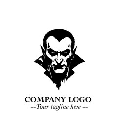 Head of Vampire Logo Symbol in Black on the White Background with Gothic Horror Vector Design