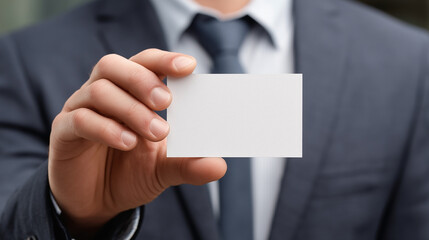 Fototapeta premium A man is holding a white business card