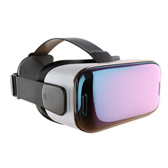 Sleek VR headset with colorful reflective lenses