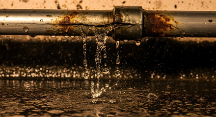 Leaking pipe with water flowing symbolizes urgent plumbing repair needs 24566484 1
