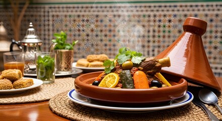 Authentic Moroccan Lamb Tagine with Vegetables and Steam