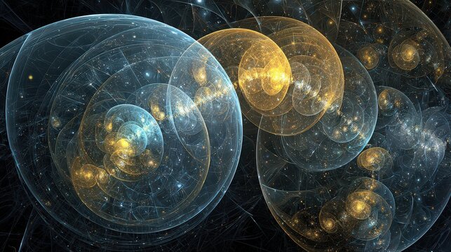 Abstract Fractal Art with Interconnected Spirals of Light and Color Displaying Cosmic Patterns