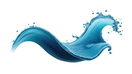 Blue water wave frozen mid-motion with splashing drops on black