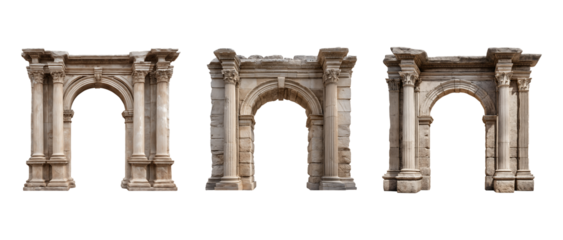 Ornate Classical Stone Arch Ruin Isolated Cutout isolated on transparent background