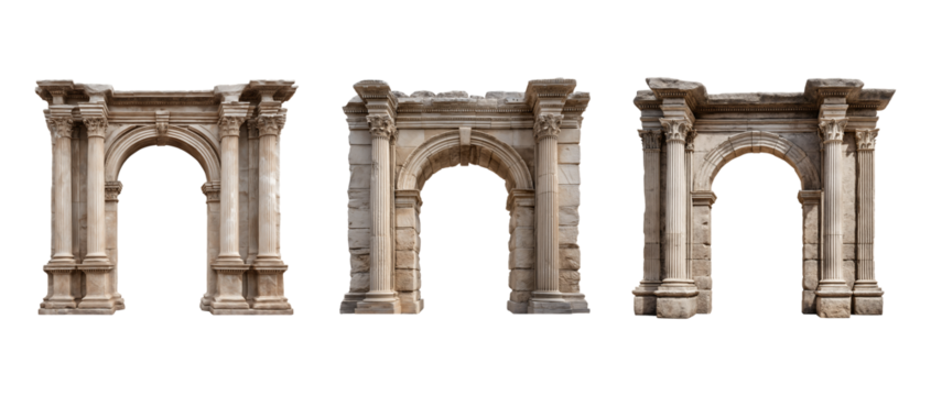 Ornate Classical Stone Arch Ruin Isolated Cutout isolated on transparent background