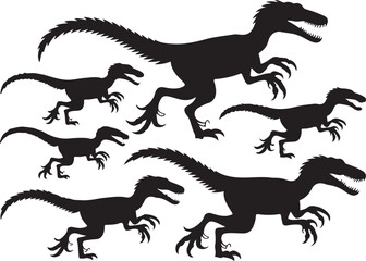 Silhouette of a pack of velociraptors running together