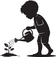 gardening silhouette vector Man planting tree with shovel, environmental conservation icon