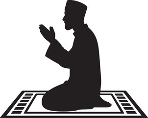 Muslim man praying, Islamic mosque silhouette