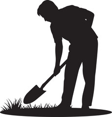 Man watering plants in garden vector silhouette.