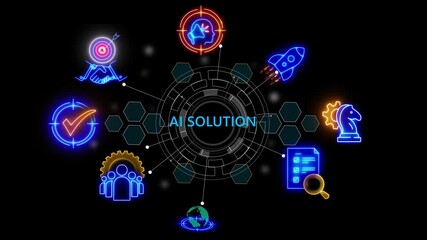 ai solutions text .internet and networking concept,  technology matrix global security with digital spot light and stretch background glowing 4k video animation - Powered by Adobe