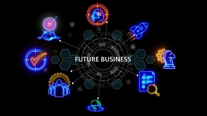 future business text .internet and networking concept,  technology matrix global security with digital spot light and stretch background glowing 4k video animation - Powered by Adobe
