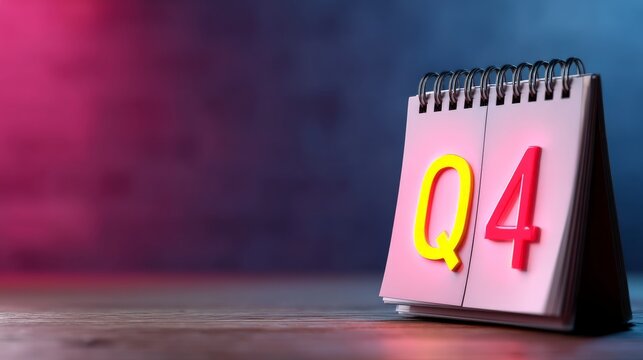 Q4 Financial Performance Overview, Calendar page highlighting Q4 with a colorful background.