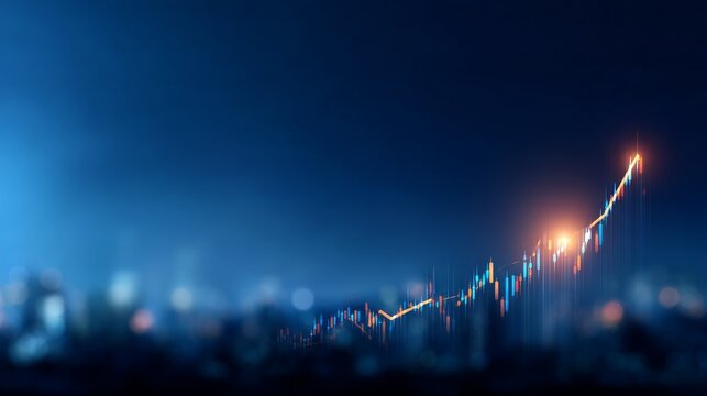 Q4 Financial Performance Overview, Financial growth chart with city lights in the background.