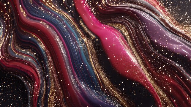 Abstract Swirling Vortex with Crimson Gold and Sapphire Hues Glittering Texture Decorative Art Background Pattern Luxury Elegant Wallpaper