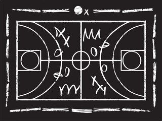 Basketball strategy field, game tactic board template. Hand drawn basketball game scheme, learning sport plan board. Court in line style. Vector illustration