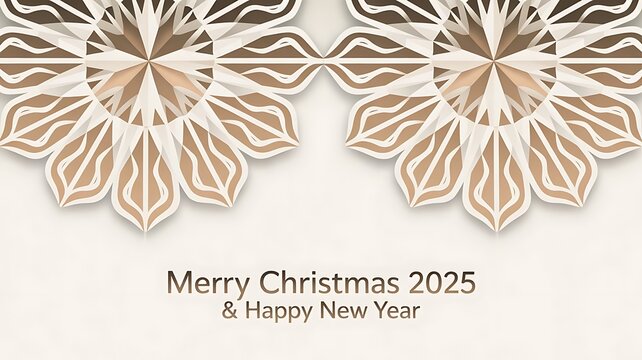 Merry christmas 2025 and happy new year elegant beige gold floral luxury greeting card minimalist design