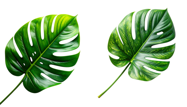 Collection of Two Green Tropical Leaf Designs isolated on transparent background