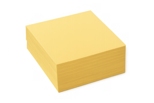 Stack of yellow sticky notes creating a reminder or memo block for office workstation planning
