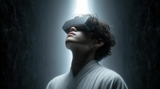 Virtual Reality User Immersed in Technological Light