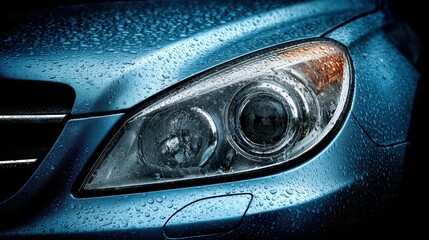 Close-up View of a Car Headlight Showing Condensation Droplets With a Clean Background for Text Placement