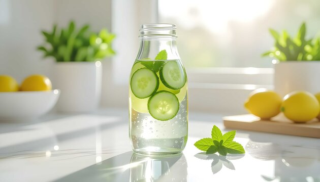 Bright and refreshing infused water with cucumber, lemon, and mint for natural detox and daily hydration wellness - Powered by Adobe