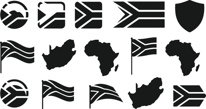 South africa flag and map icons collection national identity symbols set