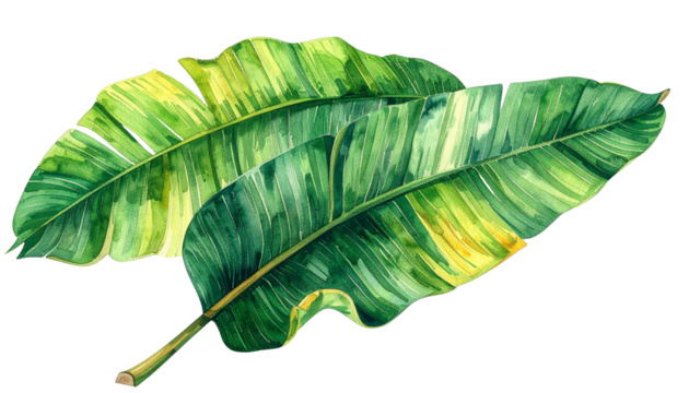 Collection of Two Lush Green Leaf Designs isolated on transparent background