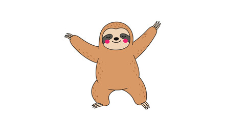 Naklejka premium Cute cartoon sloth with arms outstretched and rosy cheeks, ready for a hug.