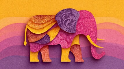 Creative Elephant Artwork Made From Colorful Paper Textures on a Vibrant Background
