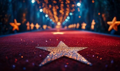 couple of stars on a celebrity red carpet during a festive award ceremony event. The elegant scene reflects glamour, celebration, and the excitement of a prestigious event, Generative AI