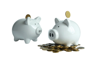 Collection of Two Money Saving Piggy Bank Scenes isolated on transparent background
