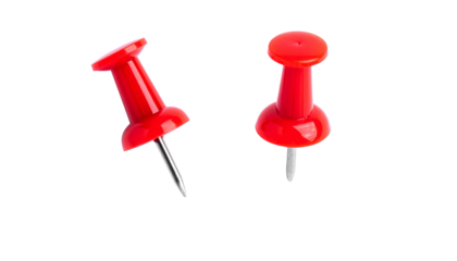 Collection of Two Office Pin Designs in Bright Red isolated on transparent background