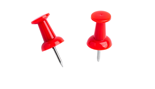 Collection of Two Office Pin Designs in Bright Red isolated on transparent background